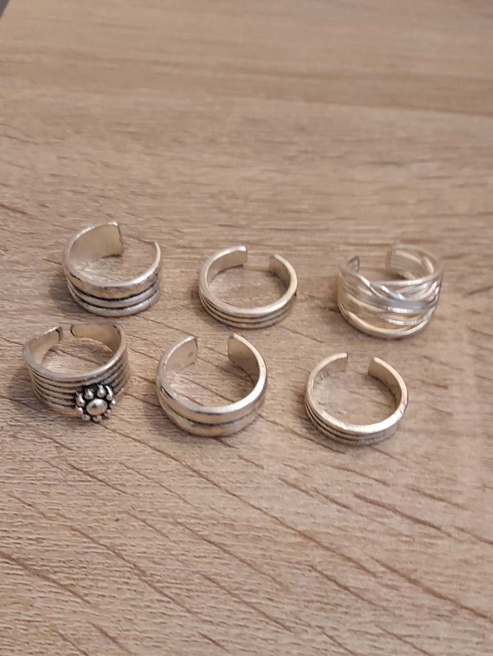 Silver-Tone Adjustable Rings Set of 6